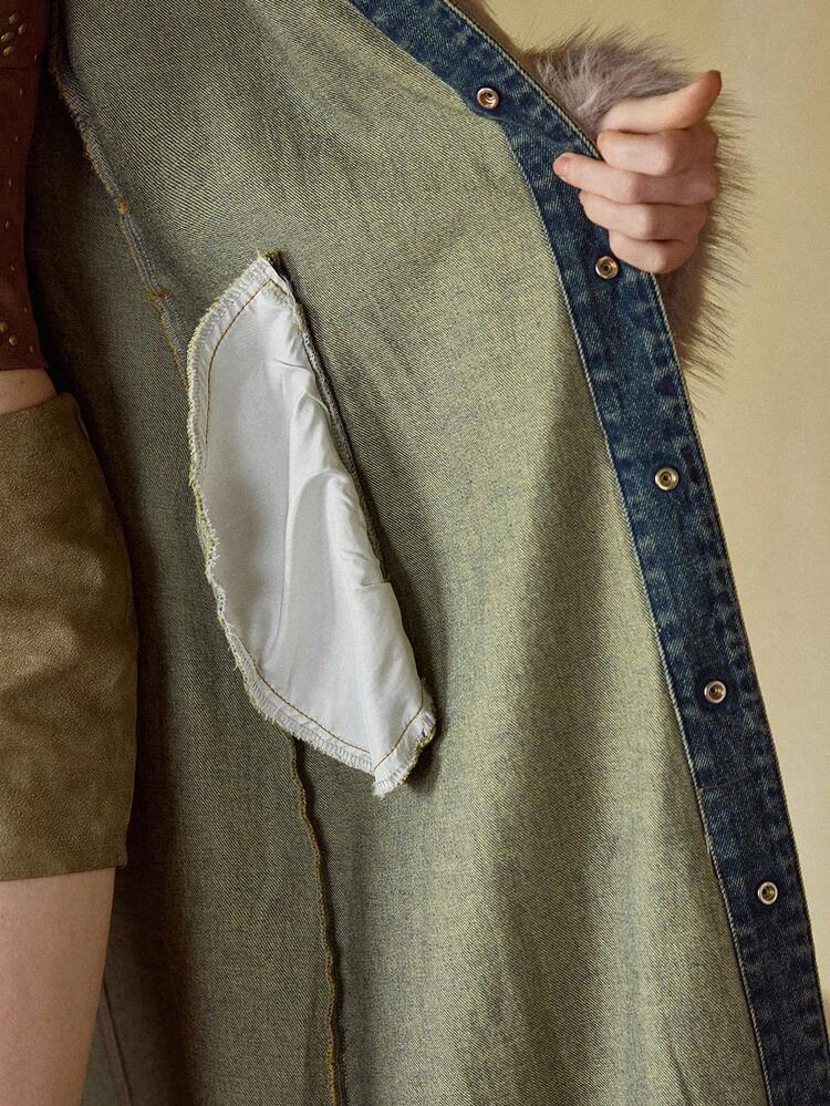 MOTF STUDIO DAMEN KONTRAST KUNSTPELZ Denim Jacke, HERBST/WINTER