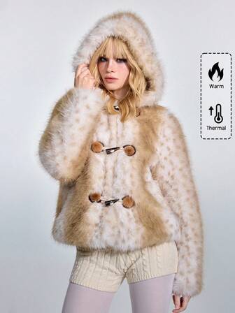 J-Fashion Chaqueta de piel sintética con estampado de animales lindos, color caqui, estilo retro del milenio para mujeres