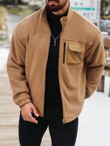 Manfinity CasualCool Men's Solid Color Minimalist Casual Long Sleeve Jacket - Coffee Brown - View 6