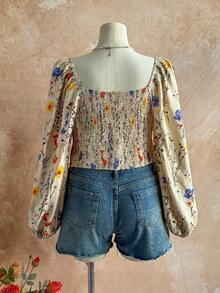 Soleia Áo sơ mi tay dài cổ vuông in hoa cỡ lớn dành cho nữ, thích hợp cho kỳ nghỉ, mùa tốt nghiệp, trở lại trường, mùa thu - Nhiều màu - Xem 2