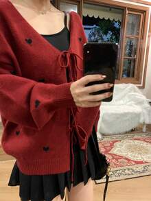DAZY Áo len cardigan dệt kim họa tiết trái tim thanh lịch dành cho nữ, thường ngày cho Giáng sinh, Giáng sinh mùa thu/đông - Đỏ - Xem 2