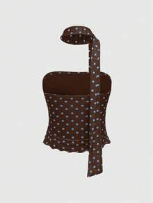 ROMWE J-Fashion 女士 Y2K 波点网纱印花荷叶边吊带背心 - 彩色 - 查看 4