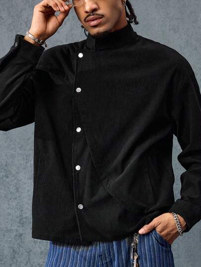 Street Life Men's Solid Color Minimalist Casual Long Sleeve Stand Collar Jacket