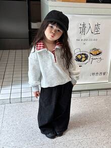 DAZY Toddler Girls' Plaid Patchwork Long Sleeve Loose Sweatshirt, Autumn/Winter - Grey - View 3