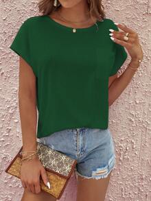 EMERY ROSE Kaos Wanita Lengan Pendek Leher Bulat Minimalis Kasual Warna Polos - Hijau - View 6