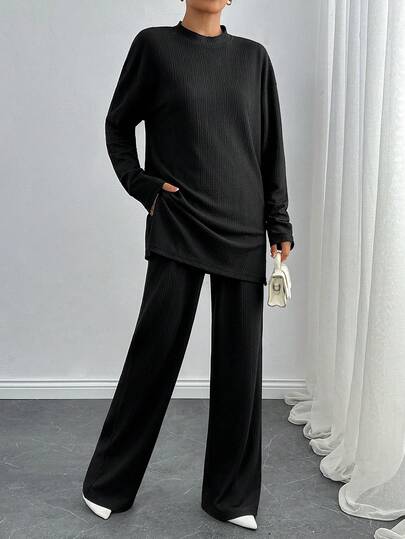 EURMUSE Women Two Pieces Loose Fit Long Sleeves Sets