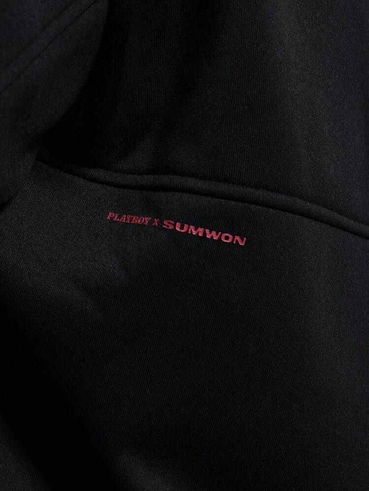 PLAYBOY X SUMWON Boxy Fit Pullover Hoodie With Drawstring Hood Centre Pocket Fall Winter Streetwear Casual Comfort Essential Sweatshirt