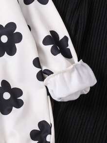 SHEIN 2 pièces/Set Ensemble Sweat-shirt à col ras du cou à manches longues et pantalon imprimé floral pour préadolescentes, automne/hiver - Noir et Blanc - Voir 9