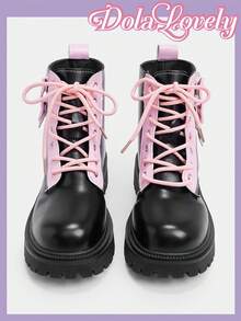 Dola Lovely Women's Casual Outdoor British Style Lace-Up Mid-Calf Boots, Autumn/Winter