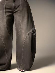 Denimoi Women's Fashionable Vintage Washed Low-Waist Flared Leg Jeans