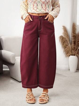 EMERY ROSE Women's Casual Loose Fit Solid Color Jeans With Belt Loops