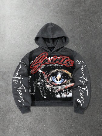 Street Life Herren Kapuzenpullover, lässiger Street-Style, populärer amerikanischer Augen-Grafik-Muster Kurz-Hoodie, Herbst/Winter, Langarm-Oberteil