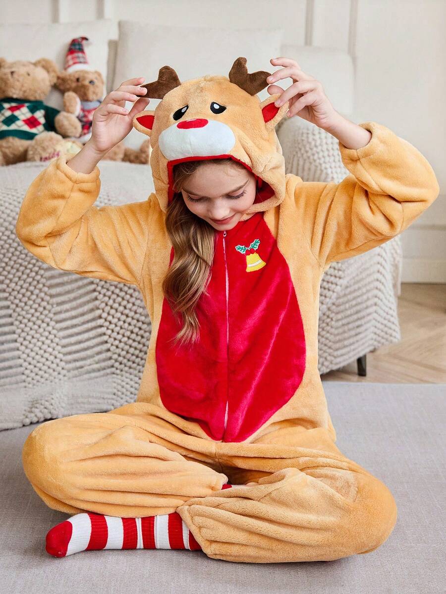 Bộ đồ liền thân có mũ trùm đầu hình hươu nhồi bông cho bé gái - Nhiều màu - Xem 1