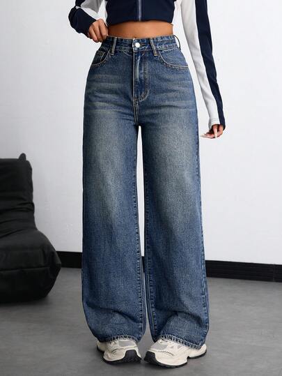 Teenager Mädchen Y2K Lässige Vintage-Waschung Mittelhohe Taillenjeans mit weitem Bein, Boyfriend Jeans, Halloween Outfits, Herbstkleidung, Weihnachtshosen, Herbstoutfits, Mädchen Herbst-Winter Rückkehr zur Schule Homecoming Jeans, Mädchen Hosen Streetwear Vintage Outfits, Bequem und vielseitig, für 13-16 Jahre alte Mädchen, geeignet für Schule, Zuhause und Reisen