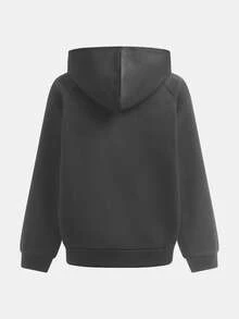 SHEIN 少女灰色保暖内衬卫衣，纯色长袖百搭套头衫，秋冬季休闲校园风卫衣 - 深灰色 - 查看 2