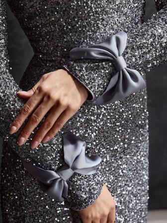 MOTF Soiréza Elegancka sukienka damska z dzianiny z cekinami i rozcięciem na boku, jesień/zima