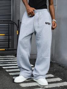 ROMWE MEN Solid Color Straight Leg Loose Fit Casual Sports Pants, Unisex Street Style - Light Grey - View 1