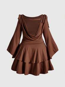 ROMWE Vestido mini ajustado sin espalda y con hombros descubiertos, adelgazante, talla grande - Marrón - Ver 2