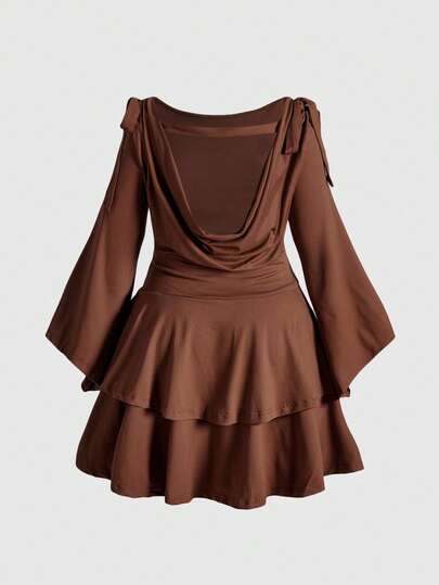 Plus Size Backless Off-Shoulder Bodycon Mini Dress, Slimming