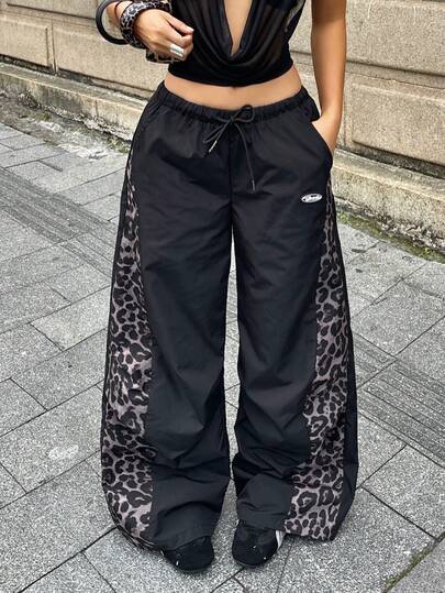 Coolane Pantalones de paracaídas con bloques de color para salir y conciertos de primavera y verano para mujeres