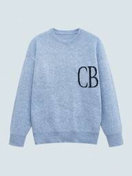 Modcrash Herren/Damen Jacquard Buchstaben Muster lässig locker sitzender Pullover mit Rundhalsausschnitt, vielseitiger Street-Style, geeignet für Frühling, Herbst & Winter