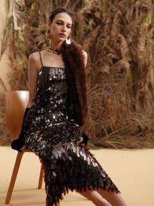Arave Váy bó sát cơ thể bằng vải sequin và chỉ kim loại dành cho nữ, thanh lịch cho buổi hẹn hò - Cà phê nâu - Xem 6