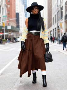 Slaydiva Chân váy nữ mùa Thu/Đông mới về, phù hợp cho các lễ hội âm nhạc Xuân/Hè, Lễ Phục Sinh, Ngày Thánh Patrick, phong cách miền Tây, phong cách du mục, tiệc sinh nhật, mùa tốt nghiệp, phong cách đại học, trang phục sinh viên, thường ngày, cơ bản đa năng, giải trí, kỳ nghỉ, du lịch biển, bãi biển, tắm nắng, xu hướng, thời trang đường phố, khách dự đám cưới phong cách Boho, đi làm, ăn trưa, sân bay, thiết kế rộng rãi, gấu váy bất đối xứng xếp nếp, chân váy chữ A cỡ lớn. - màu nâu - Xem 14