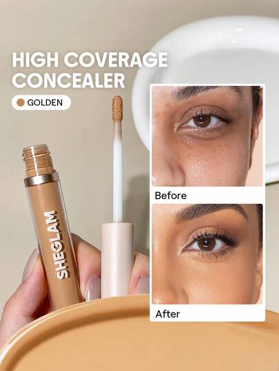 SHEGLAM Like Magic 12Hr Full Coverage Concealer-Golden  Matte Liquid Concealer Long Lasting Brightening Color Corrector Weightless All-Day Long Lasting Hydrating Concealer Brand Beauty Makeup Face Paint Cosmetic For Women Girls Perfect For Winter Ideal For Y2K Fancy Fashion Suitable For Birthday Gift Party Ready Best Color