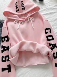 Comfortcana Plus Size Letter Print Hooded Casual Long Sleeve Pullover Sweatshirt/Winter - Pink - View 8