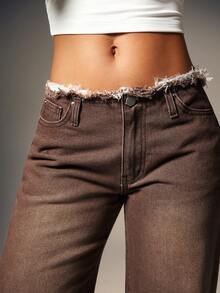 Denimoi Low Rise Raw Edge Straight Leg Denim Jeans Low Rise Jeans Low Rise Denim Jeans Fashionable Y2K Outfits Sexy Jeans Sexy Bottoms Summer Style Summer Outfits For Women Concert Outfits