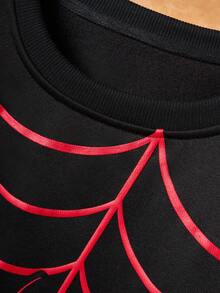 Manfinity Roghcode Young Men's Street Style Spider Web Graphic Print Loose Fit Crew Neck Long Sleeve Sweatshirt Goth Sweatshirt Hip Hop Spider Web SweatshirtHalloween Sweatshirt Hip Hop Spider SweatshirtSpider Sweatshirter Spider Jacket Miles Morales Shirt - Black - View 6