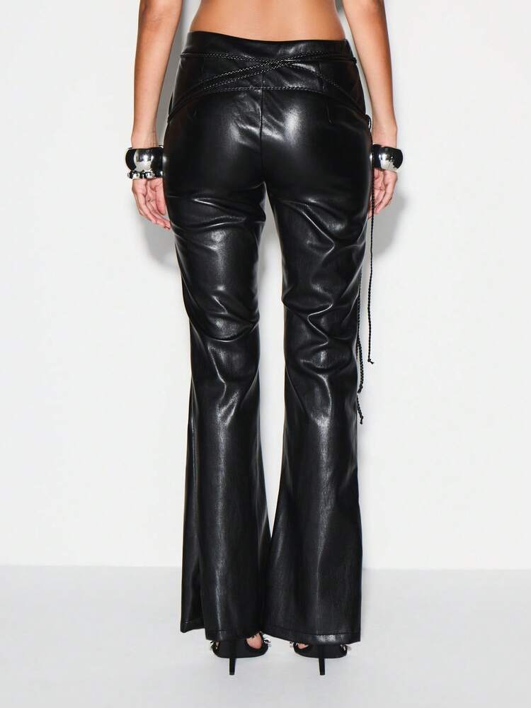 KIZN Leather Flare Pants With Lace Up Details