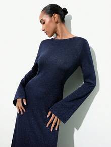 Maija Women's Elegant Long Sleeve Maxi Sweater Dress Elegant  Christmas Dress Navy Blue - Navy Blue - View 4