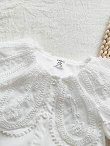 SHEIN Vintaside Kids Áo sơ mi tay ngắn cổ ren trắng cho bé gái, áo búp bê thời trang đa năng, thoải mái và hợp thời trang khi mặc hàng ngày, mùa hè - trắng - Xem 5