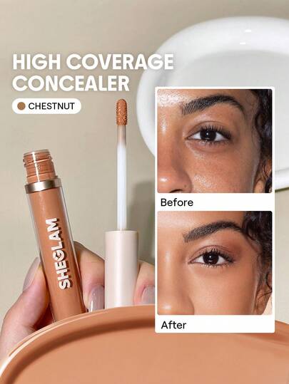 SHEGLAM Like Magic 12Hr Full Coverage Concealer-Chestnut  Matte Liquid Concealer Long Lasting Brightening Color Corrector Weightless All-Day Long Lasting Hydrating Concealer Brand Beauty Makeup Face Paint Cosmetic For Women Girls Perfect For Fall Winter Ideal For Y2K Fancy Fashion Suitable For Birthday Christmas Present Party Ready Best Color