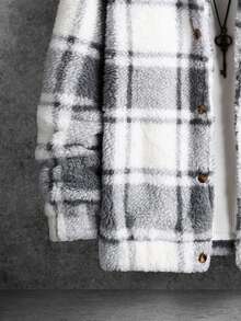 Manfinity Homme Men Plaid Pattern Teddy Jacket, Going Out Colorful Long Sleeve Casual Flannel Jacket, For Friends, Husband, Boyfriend Gifts, For Fall Winter - Multicolor - View 5