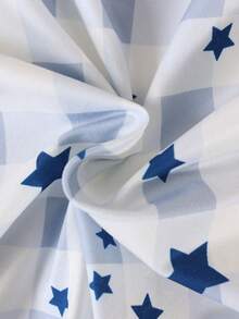 两件套男童优雅蓝白格子星形印花翻领长袖睡衣套装 - 藍色 - 查看 7