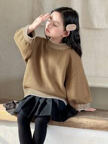DAZY Young Girls Round Neck Solid Color Casual Long Sleeve Sweater, Autumn/Winter