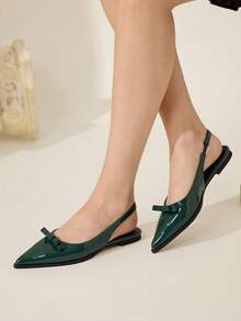CUCCOO CHICEST 女士尖头平底鞋，饰有蝴蝶结，优雅百搭的白色漆皮套脚鞋，适合通勤和工作场合的多功能平底鞋 - 墨綠色 - 查看 7