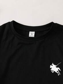 SHEIN 青少年男童简约长袖马匹图案印花上衣搭配格子裤休闲家居服套装，舒适百搭，适合日常穿着、上学、旅行、居家等场合。 - 彩色 - 查看 9