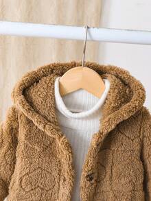 SHEIN Playful Pals Infant Girls' Fashionable Cute Plaid Heart Fleece Cardigan, Suitable For Daily Commute And Casual Wear