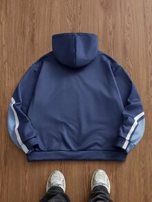 SWAVVY Men's Fashion Contrast Color Long Sleeve Casual Loose Hoodie Sweatshirt - Multicolor - View 2