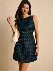 Poéselle 女士时尚波点印花牛仔露背系带连衣裙 - 彩色 - 查看 5