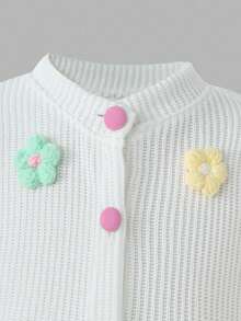 Sweetra Bộ 2 áo khoác cardigan dệt kim thường ngày cho bé gái có thiết kế họa tiết hoa và váy, trang phục mùa thu - trắng - Xem 3