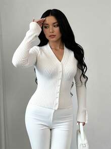 Sexy Lace Patchwork Fitted Cardigan Sweater White Cardigan - Apricot - View 3