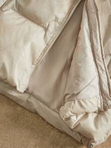 Anewsta 厚实H型中长款仿毛领宽松女式夹克，带侧袋 - 米色 - 查看 7