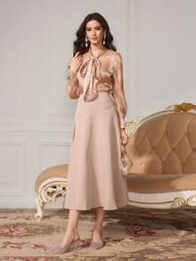 CUCCOO TILAWA Bombas de tacón de cristal con punta puntiaguda y malla de strass para mujeres, adecuadas para salidas, banquetes, fiestas y otros eventos - Champán - Ver 2