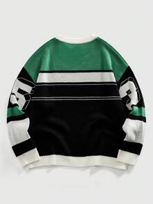 ROMWE MEN Prep Men's Round Neck Racing Style Stand Collar Knit Sweater, For Winter - Multicolor - View 2