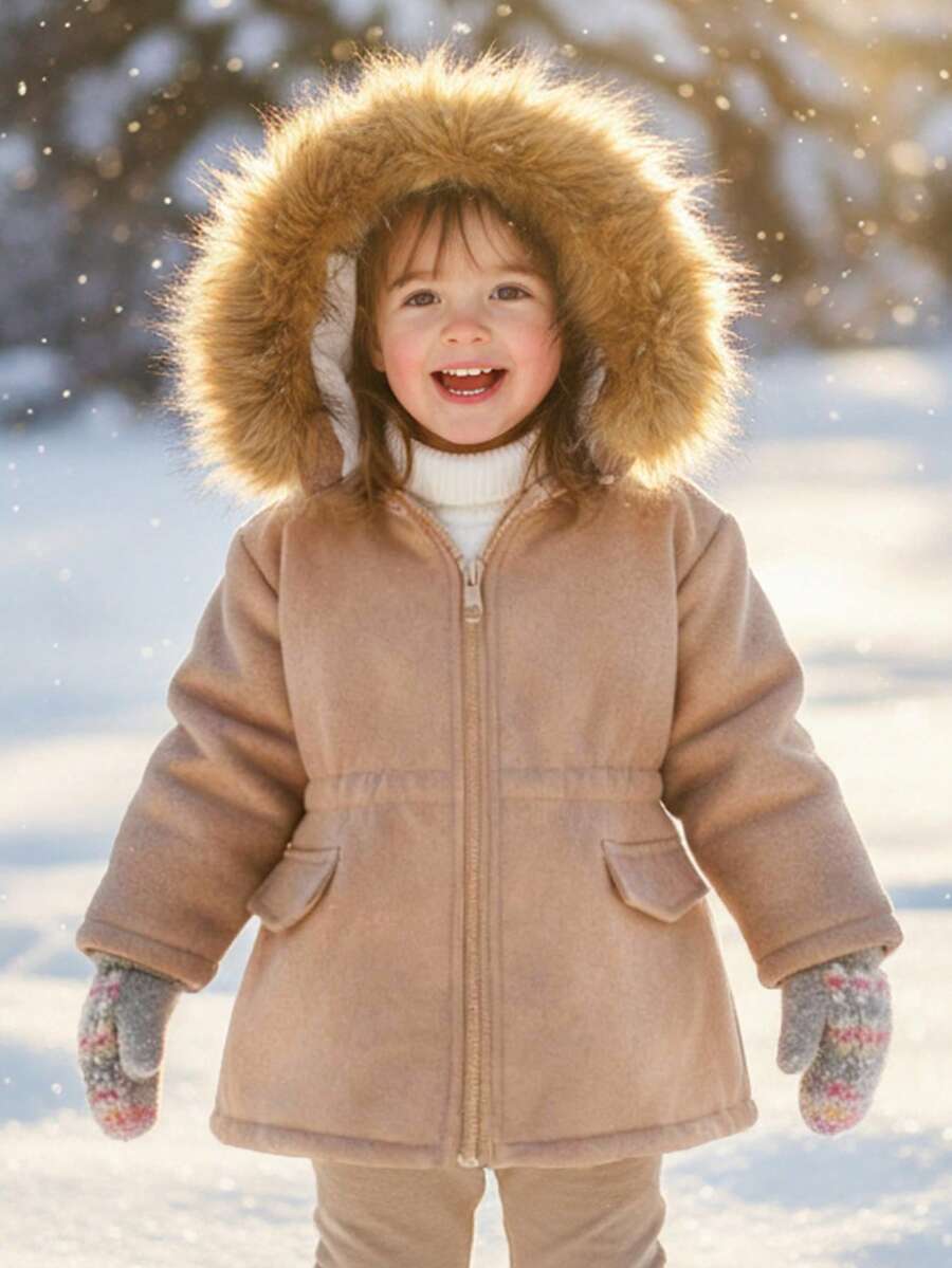 SHEIN Babygirl Cute Casual Fleece Hooded Jacket, Versatile For Autumn/Winter