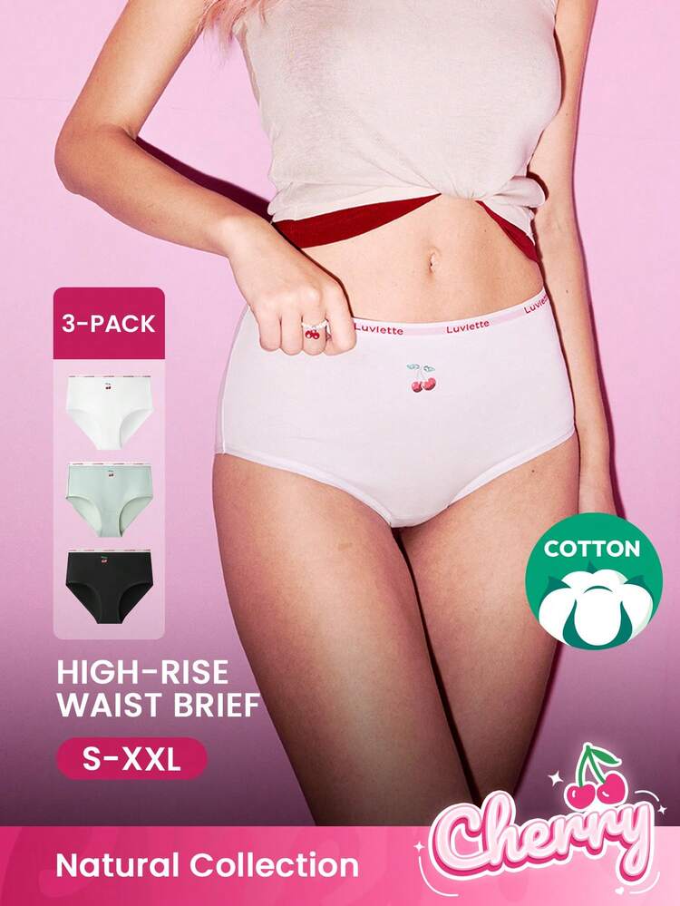 Paquete de 3 bragas de algodón suave de cintura alta para mujer - Estilo de pijamas de Navidad y Año Nuevo